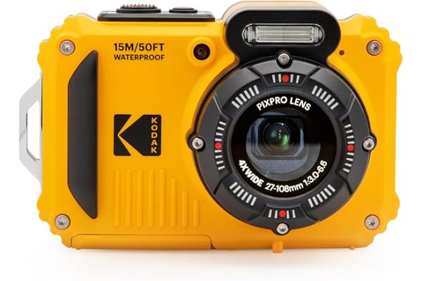 KODAK PIXPRO WPZ2 16MP Waterproof Digital Camera, 15m, 4X Zoom, Yellow | 1080p Full HD Video, 27mm Wide Angle Lens, 2.7 Inch LCD, Shockproof 2m, Wi-Fi, Snorkeling and Beach Camera