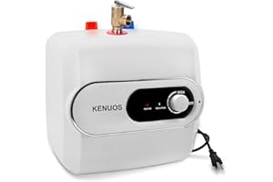 KENUOS 4 Gallon Water Heater Under Sink Instant Hot Water Heaters 1500W 110V 120V Mini Tank,Under Counter Water Heater with Safety Vavle 1/2" NPT for Kitchen,Bathroom,Camper,RV, White