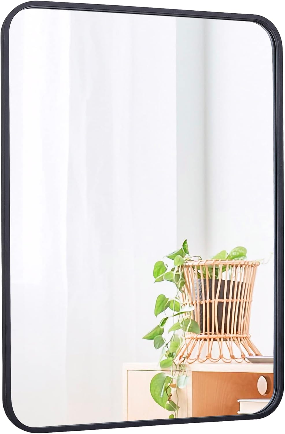 Mirrors - SUPER DEAL 22x30 Inch Black Wall Mirror for Bathroom, Wall Mounted Rectangular Entryways Decor Vanity Mirrors with Stainless Steel Metal Frame and Rounded Edge (1)