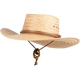 UPF 50+ Palm Leaf Chin Tie Gambler Straw Hat | UPF 50+ sun protection, wide brim, ventilation holes, palm straw blend, outdoor activity use, spring summer wear