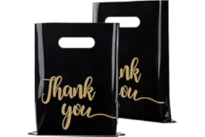 Jutieuo 100 Pack Black Thank You Shopping Bags for Small Business - 9"x12" Extra Thick 2.36 Mil Plastic Retail Thank You Bags with Handles for Stores, Boutique, Clothes, Business Gift