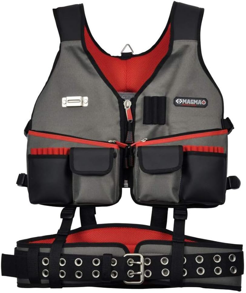 Electrician Construction Framer Rig Carpenter Tactical Workwear Lightweight Tool Pouch Bag Apron Vest Belt Organizer Set Zipper Pocket Breathable Mesh Padded Suspenders Reflective Strip