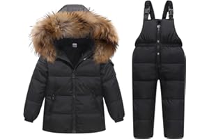 JiAmy Kids 2 Piece Snowsuit Set Girl Winter Hooded Puffer Jacket & Snow Bib Pants Boy Ski Suits Ultralight Outfit