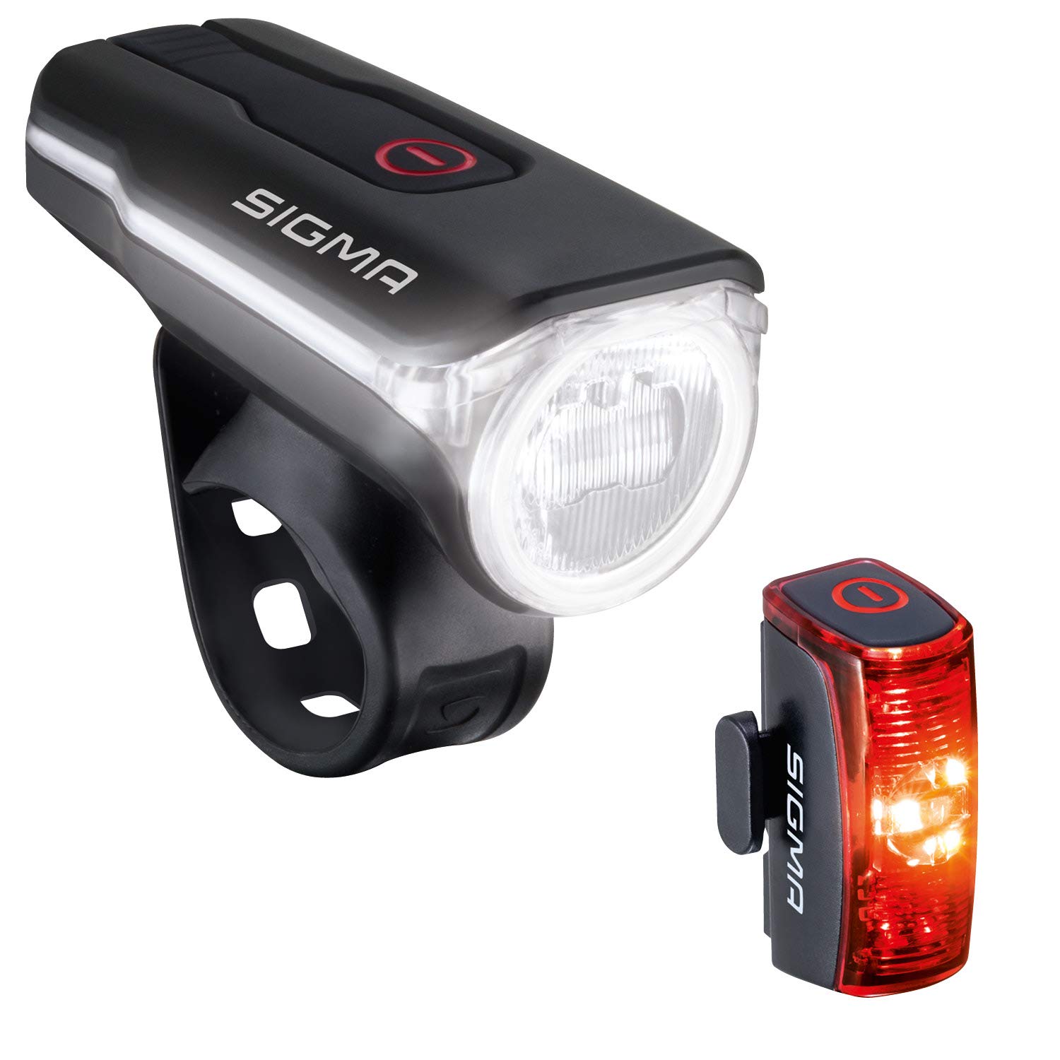 Sigma LED Fahrradlicht Set Aura 60 und Infinity | StVZO zugelassenes, akkubetriebenes Vorderlicht und Rücklicht | spritzwassergeschütztes Fahrradbeleuchtungsset 2