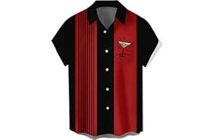 NOUKOW Mens Bowling Shirts, 1950s Hawaiian Vintage Button Down Short Sleeve Shirts Summer Casual Holiday Beach Shirts