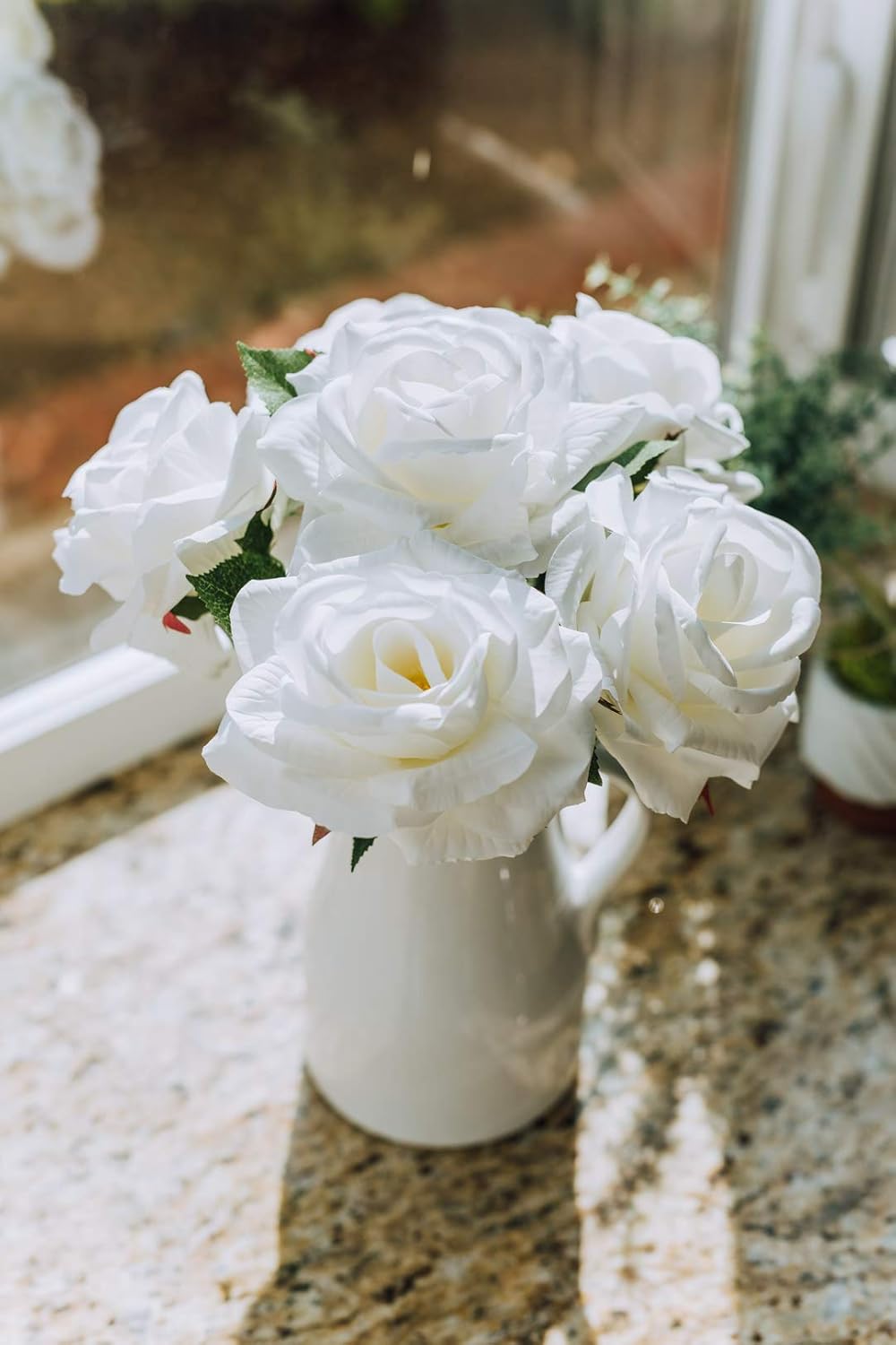 Amazon Com Flora Bunda Artificial Roses In Ceramic 12 5 White Roses Home Kitchen