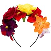Nydotd Mexican Rose Flower Crown Headband, Day of The Dead Floral Rose Crown Headband Headpiece for Halloween Costume Party