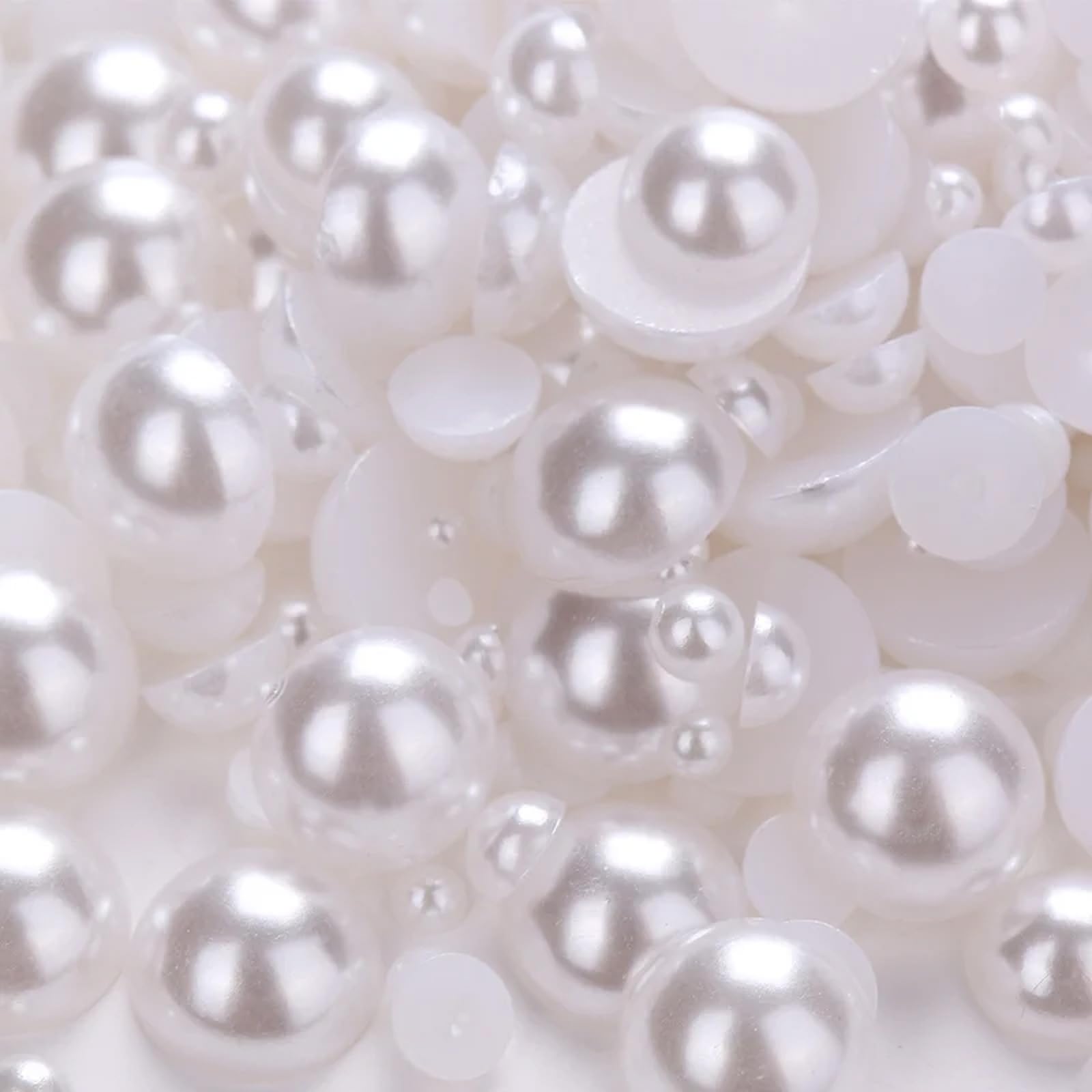 Photo 1 of 2100PCS Flatback Pearls for Crafting, White Assorted Sizes 4/6/8/10/12/14/16mm Faux Half Round Pearls Beads for Crafts, Nail Face Art, Tumbler, Mugs, Clothes, Shoes, Crocs, Decorations DIY Projects