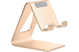 Aoviho Desk Cell Phone Stand Phone Holder, Aluminum Phone Cradle Dock for iPhone17 16 15 14 13 12 pro Mini 11 X Xs max 8 7 6 6s Plus SE Samsung All Smart Phones, Rose Gold