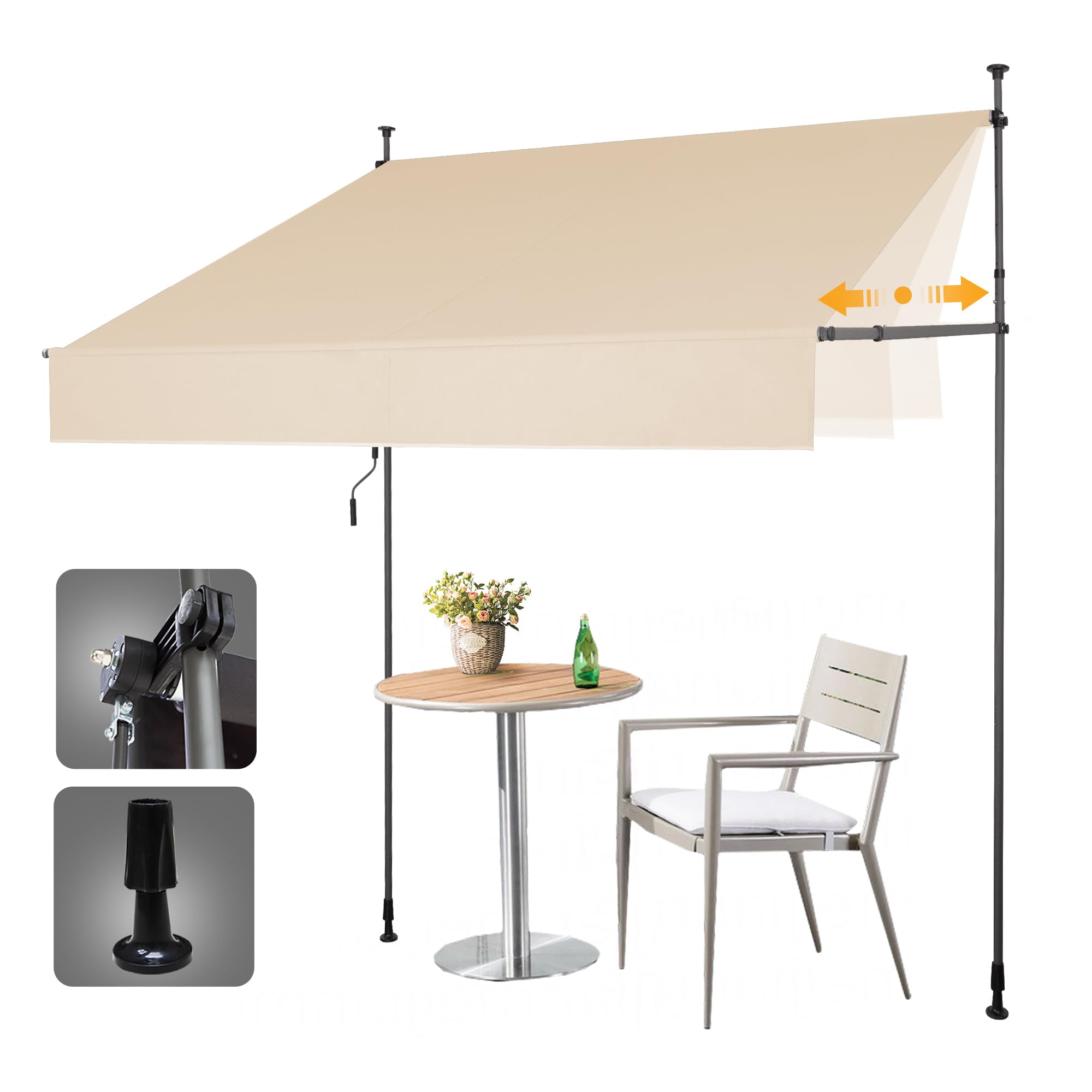 Photo 1 of HOMEDEMO Manual Retractable Awning 79" W x 118" H,Side Bar 47-59in Patio Awning Retractable Outdoor Sunshade Shelter Height Adjustable Sunsetter Retractable Awning UV Protection for Backyard Garden