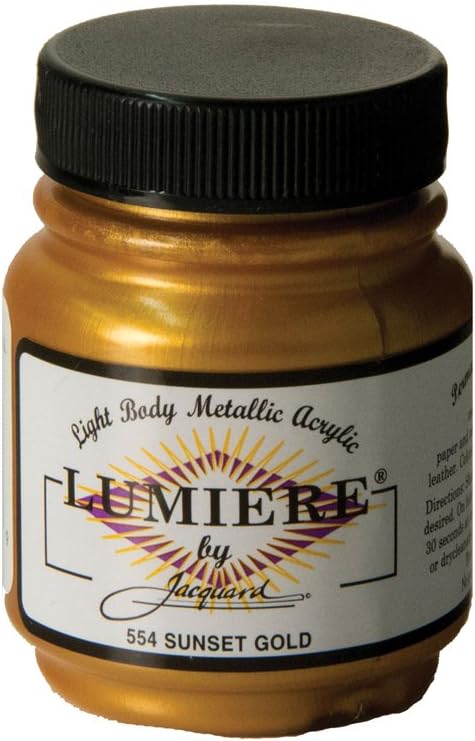 Jacquard Lumiere Metallic Acrylic Paint, Sunset Gold Shimmering Craft Pigment for Fabric Leather, Wood & Paper