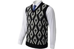 ZHILI Mens V-Neck Knitted Sweater Vest Solid Plain Sleeveless Pullover Knitwear Loose Fit All Match Sweater Tops