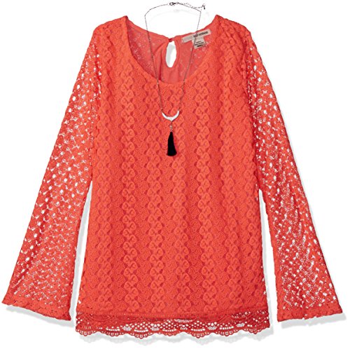 Self esteem little girls  long solid bell sleeve top with necklac…