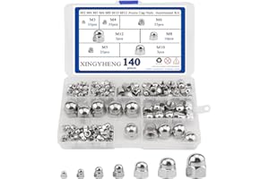 XINGYHENG 140Pcs 7Kinds 304 Stainless Steel M3 M4 M5 M6 M8 M10 M12 Acorn Cap Nut Decorative Hex Cap Dome Nuts Assortment Kit