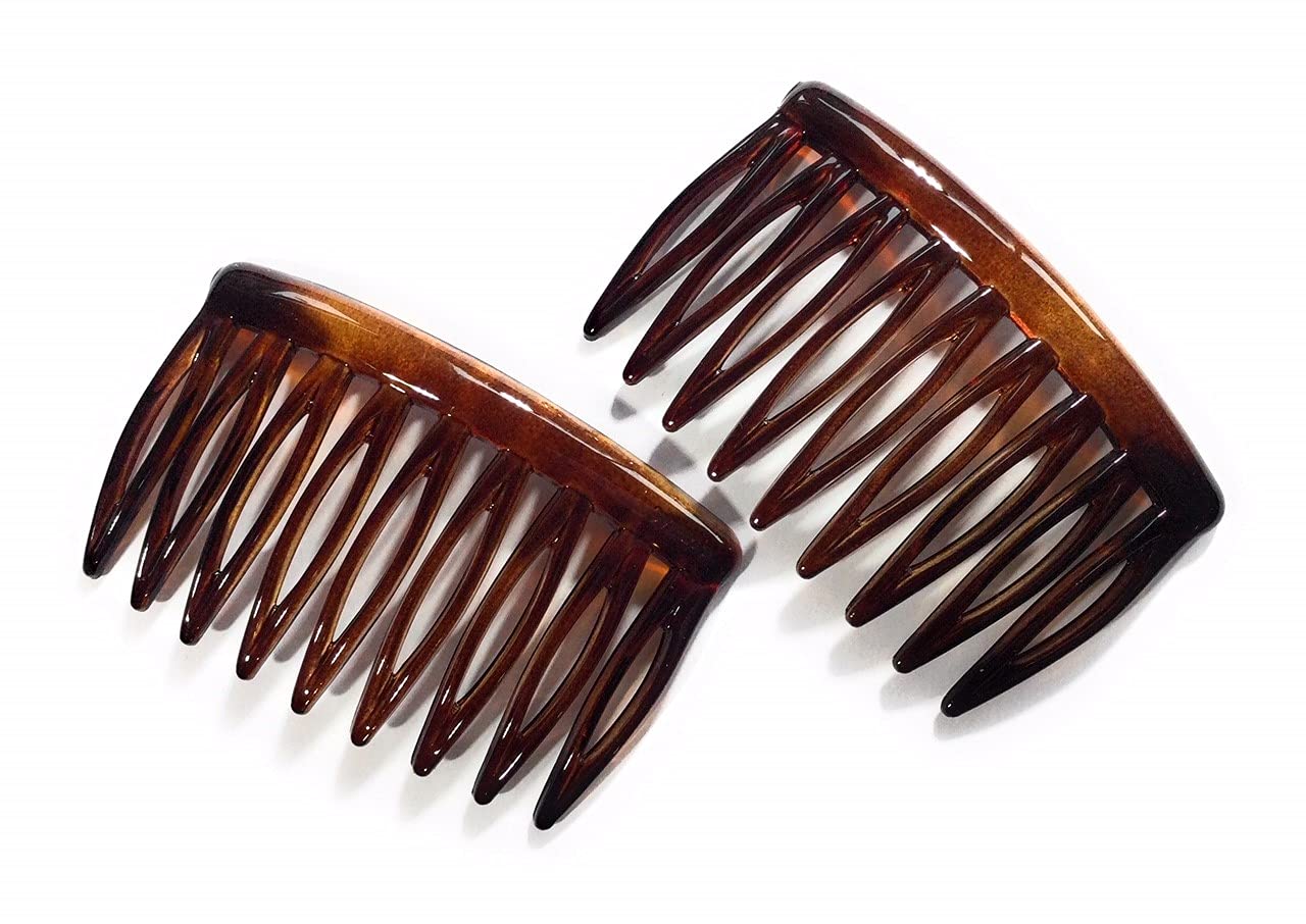 2 x mini clip-in combs approx. 5.2 x 3 cm Havana brown split tooth plug-in combs made in France (510h)