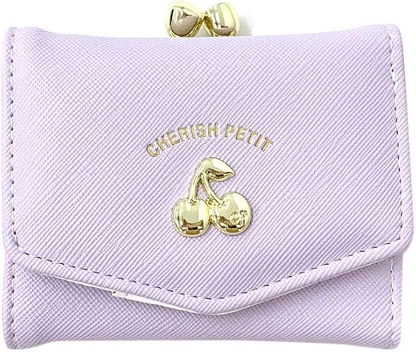 Amazon チェリッシュペティット 財布 チェリーブローチ ラウンド ミニ財布 三つ折り財布 口金 がま口 キッズ 女の子 Lkq 305 パープル 松村商店 財布