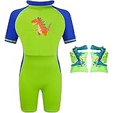 Gogokids Floatation Swimsuit for Boys Girls with Adjustable Buoyancy, Kids One Piece Swimwear Float Suit for Swimming Trainer, Toddler Bathing Suit Rash Guard Back Zipper with Arm Floaties