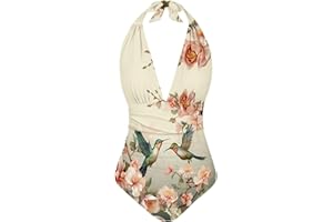 HELLHERO Women's One Piece Swimsuit Tummy Control Bathing Suit Halter Swimwear