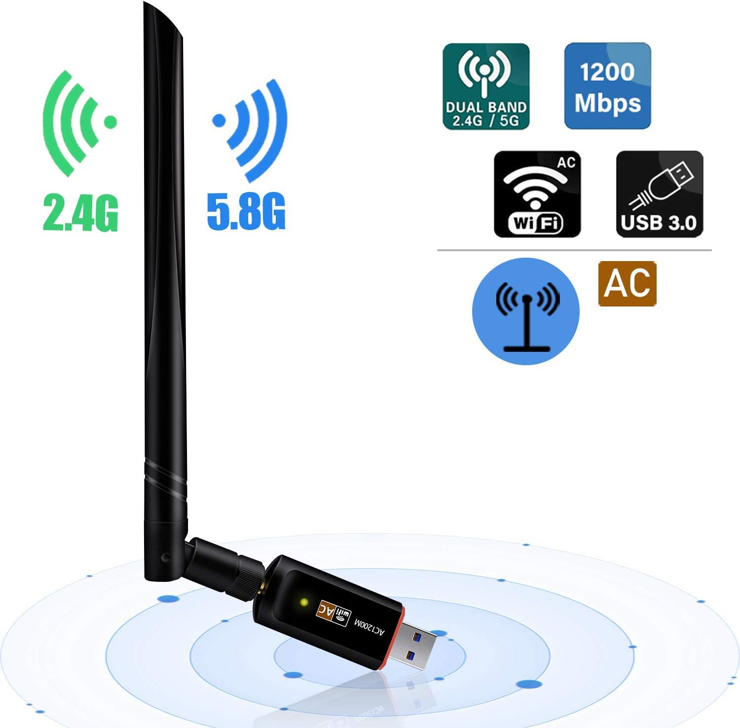 XVZ Wifi Dongle, USB Wifi Adapter 1200Mbps 2.4/5GHz Mini Wireless Network Adapter Supports Windows 10/8 / 7/ Vista/XP/ 2000/ Mac Os X 10.4-10.14(Updated)