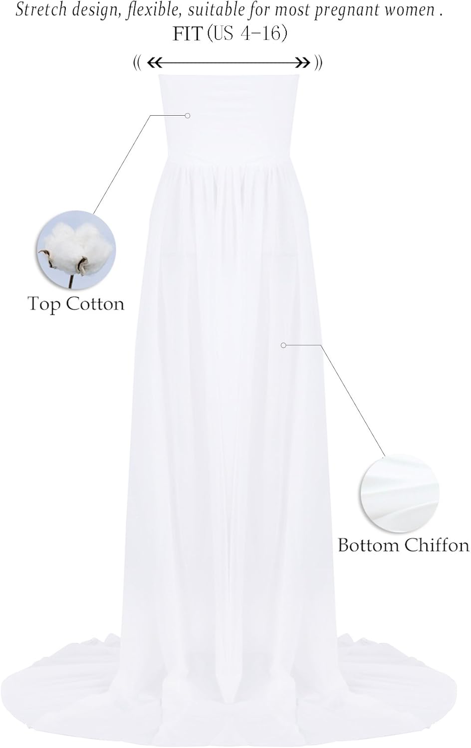 White Maternity Off Shoulder Tube Chiffon Gown Split Front Strapless Maxi Pregnancy Photography Dress for Photo Shoot and Baby Shower at  Women’s Clothing store