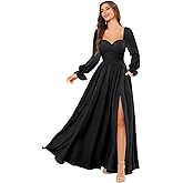 Mollyevers Long Sleeve Chiffon Bridesmaid Dresses for Women with Pockets Fall Ruched Formal Evening Gown with Slit