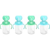 Amazon Basics Spill Proof Dishwasher Safe Silicone Weighted Straw Sippy Cup with Removable Handles, BPA Free, 9 Ounces, Blue/Green, Pack of 4 (Previously Mama Bear)