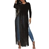 SEMATOMALA Women's Long Fringe Tassel Tank Tops Summer Sexy Sleeveless Flowy T Shirt Maxi Dress Party Clubwear