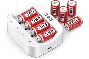 EBL CR2 Rechargeable Batteries, 3.7V Lithium RCR2 Photo Batteries 8 Pack with Rechargeable Battery Charger