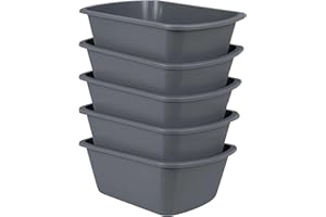 Vakly Wash Basins [5 Pack] – Rectangular Plastic 7-Quart Graduated Hospital Soaking Tub with Markings – Small Portable Washbasin for Face Washing, Cleaning, Foot Bath, Dishes, Laundry & Bedside Care