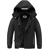 OHSNMAKSL Boy's Waterproof Ski Jacket Warm Winter Snow Coat Kids Fleece Snowboarding Jackets Thick Hooded Windproof Coats