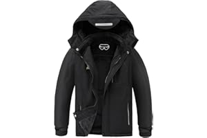 OHSNMAKSL Boy's Waterproof Ski Jacket Warm Winter Snow Coat Kids Fleece Snowboarding Jackets Thick Hooded Windproof Coats