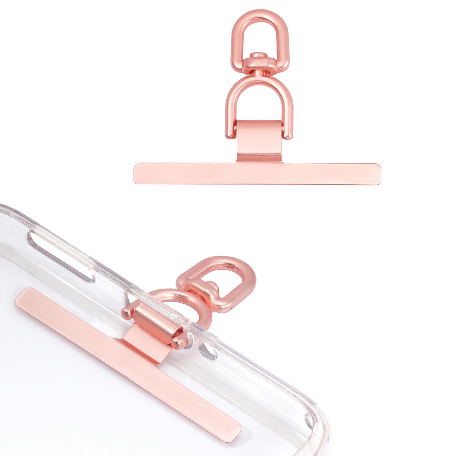 Dadanism 2 Pack Phone Tether Tab, 360° Rotatable Cell Phone Lanyard Patch Ultra-Thin Stainless Steel Universal Lanyard Pad for Phone Lanyard, Compatible with iPhone 16 & Most Smartphones, Rose Gold