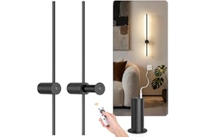 NIORSUN 26 Inch Battery Operated Wall Sconce Set of 2,Black Minimalist Rechargeable LED Wall Lights with Remote, 10 Colors Di