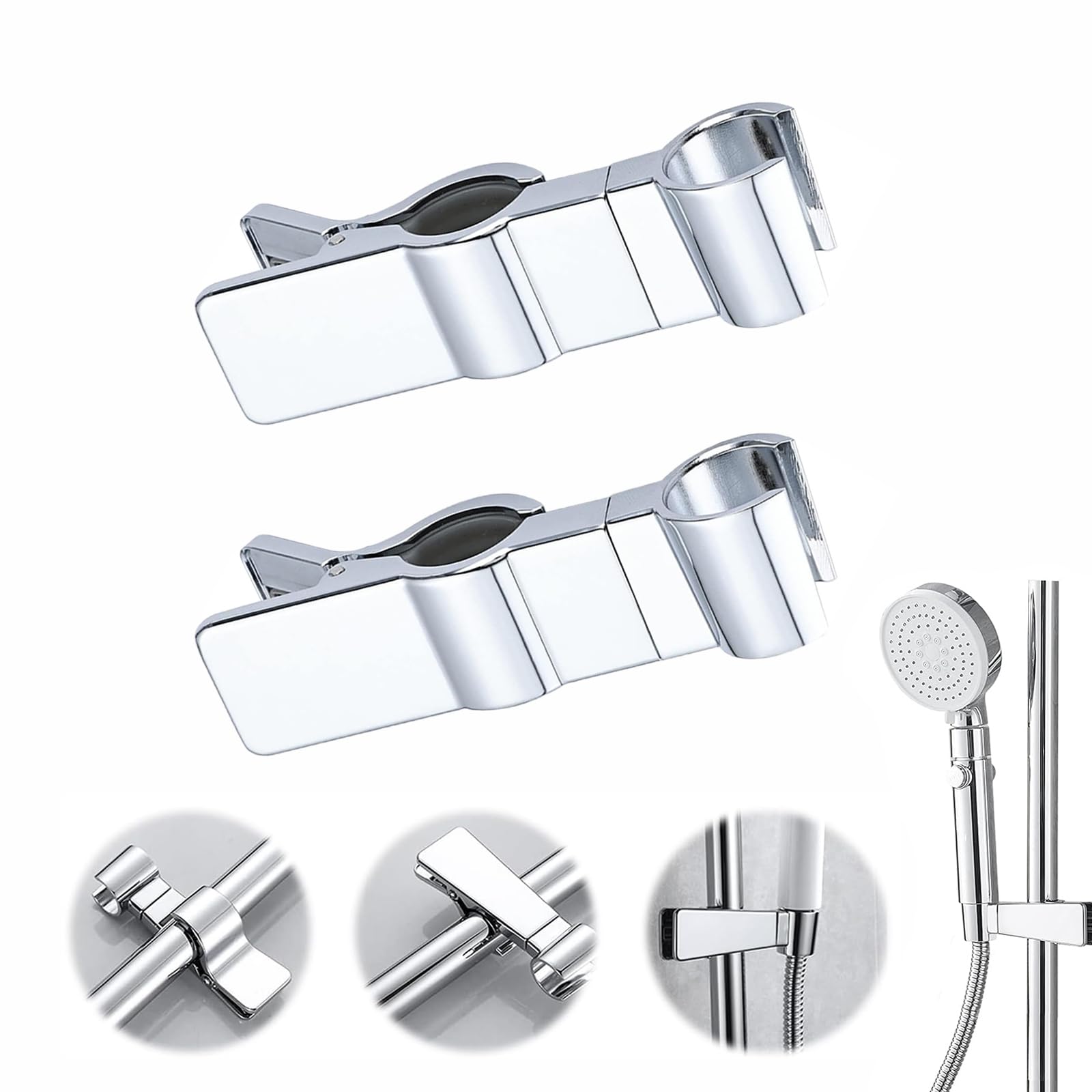 LSRVNM 2 PCS Shower Head Holder, 20-29mm Adjustable Shower Holder Bracket, 35° Rotation Adjustable Shower Bracket, No Drill Removable Shower Holder for Bathroom Shower Slider Pole