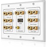 7.1 Home Theater Banana Binding Post Coupler Type Wall Plate for 7 Speakers, 1 RCA Jack for Subwoofer & 1 HDMI Port