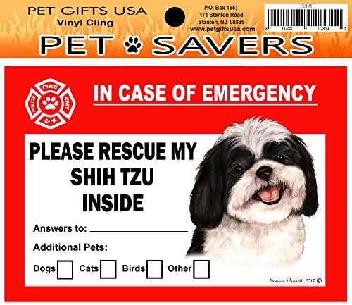 In Case of Emergency Home Window Pet Savers Rescue Cling Sticker, Black/White Shih Tzu