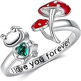 AXOMY Mushroom Frog Ring 925 Sterling Silver Adjustable Animal Ring Jewelry for Women