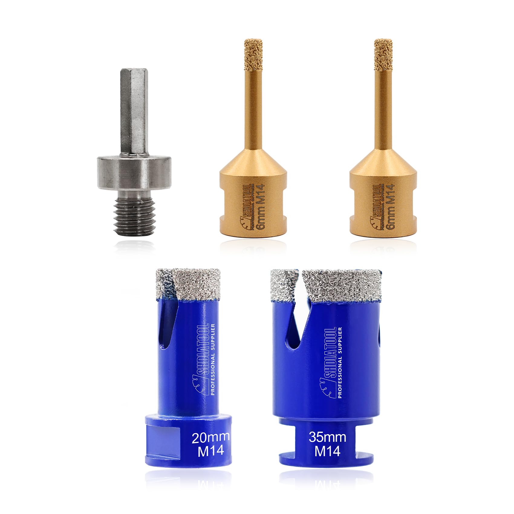 SHDIATOOL Diamond Core Drill Bits Hole Saw Tile Cutter 6mm/6mm20mm/35mm with M14 Thread for Porcelain Tile Marble Ceramic Granite and a Hex Shank Adapter — image 1