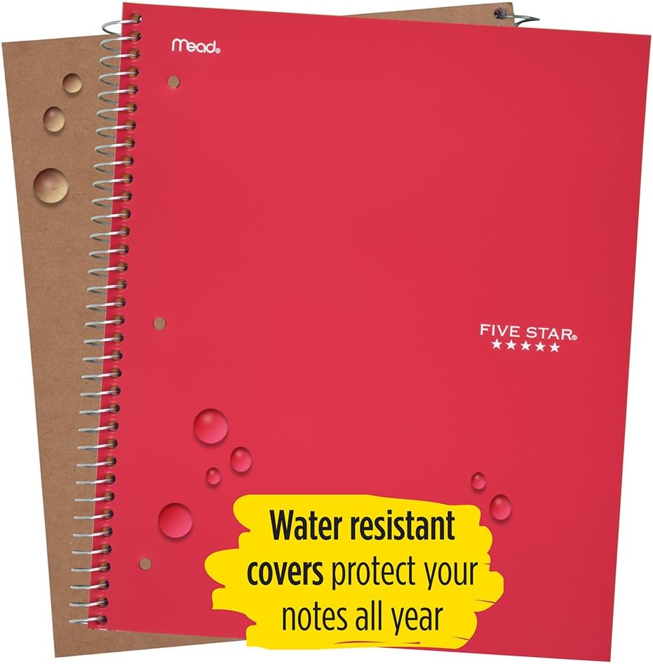 Five Star Spiral College Ruled Notebook, 5 Subject, Wired Note Book with Pockets, 200 Lined Sheets, Writing Journal, Home School Supplies for College Students or K-12, 11" x 8-1/2", Black (72081) : Office Products