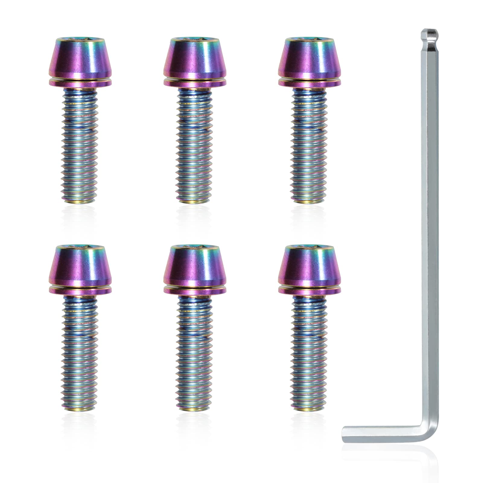 SPEEDWOX 6 Pcs Allen Hex Tapered Bolts Screws with Hex Wrench, Titanium M6x20mm with Washer, MTB Road Mountain Bike Bicycle Stem Bolt Screws Colorful for MTB Bike Bicycle Stem