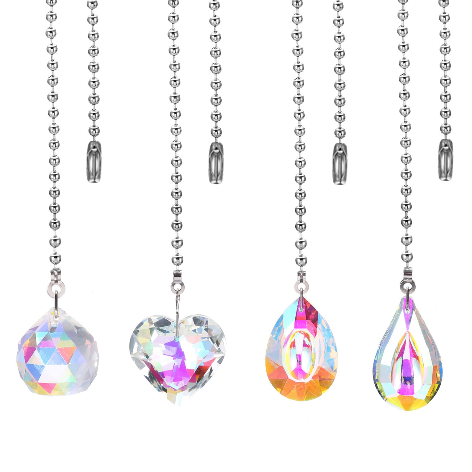 PATIKIL Ceiling Fan Pull Chain, 4 Pack 20" Decorative Diamond Pendant Chain Extender Charm Extension Pull String for Ceiling Fans Light Lamp, AB Color