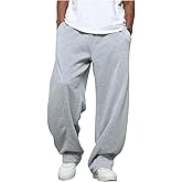 OYOANGLE Men's Open Bottom Wide Leg Sweatpants Elastic Drawstring Waist Baggy Gym Pants with Pockets