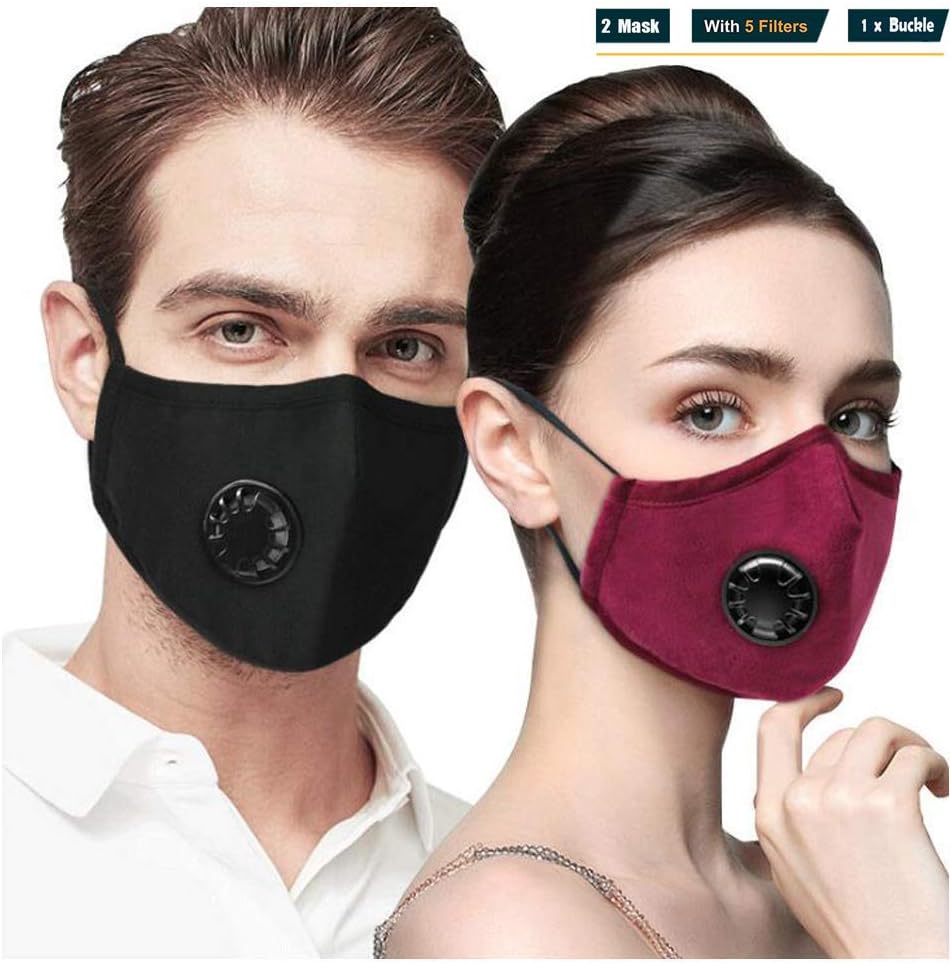 Anti Air Dust and Smoke Pollution Mask Washable PM2.5 Masks - Carbon Activated Face Mask, Cotton Washable Respirator Breathing Mask with Adjustable Straps & Exhalation Valve for Men Women (Red+Black)