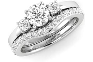 JEWELS FORUM 14k Gold 0.84 Carat Diamond Engagement Ring Set 3 Stone Bridal Ring Set For Women 0.33cts Solitaire Round Diamond Pave Set Anniversary Wedding Bands (Color HI/Clarity I1-2)