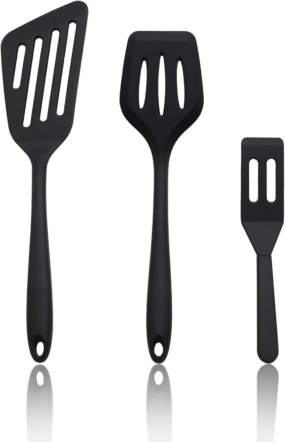 3 PCS Silicone Spatula Set, Heat Resistant Fish Spatula Fish Turner, Premium Silicone Turner Kitchen Utensils Set for Cooking Baking and Mixing (Black)
