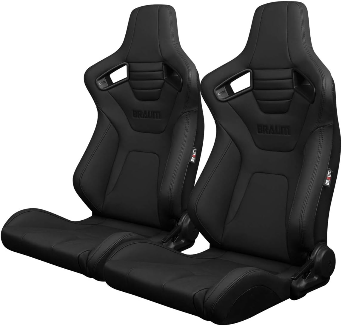 BRAUM - Pair of Black Ultra Grip Fabric ELITE-X Series Racing Seats With Black Stitching (BRR1X-BKUS)