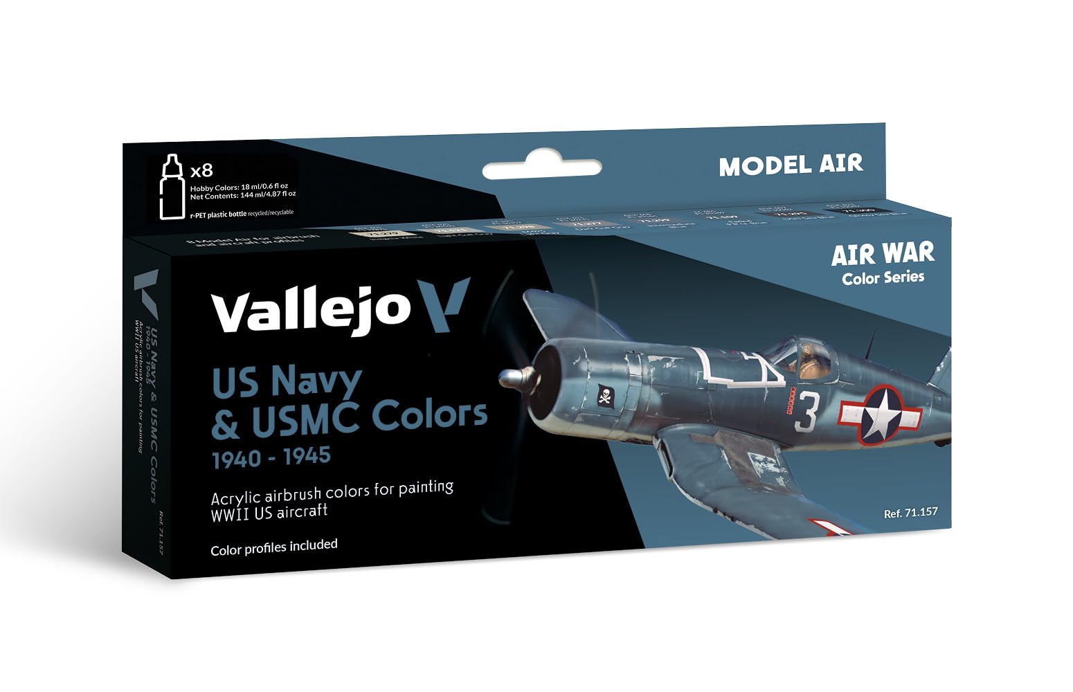 Vallejo Model Air USN Aircraft Acrylic Paint Set for Air Brush - Assorted Colours (Pack of 8), 17 ml, Blue