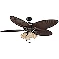 Honeywell Ceiling Fans Palm Island 52 Inch Ceiling Fan With Light, Indoor/Outdoor Ceiling Fan with Pull Chain, Tropical LED Tri-Mount 5 Palm Leaf Blade Design, ETL Damp Rated, Bronze (50203-01)