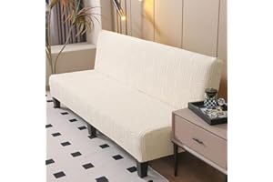 Hixingo Stretch Armless Futon Cover, Futon Mattress Cover Soft Futon Covers with Elastic Bottom, Solid Color Jacquard Futon Slipcovers Washable Futon Couch Cover (Medium (61-73"),Beige)