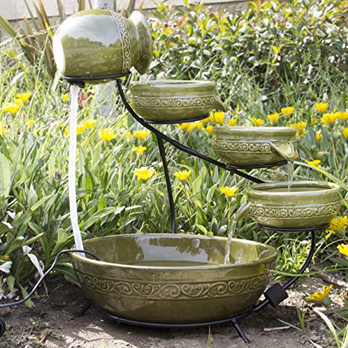 Best ChoiceProducts Ceramic Solar Water Fountain Garden Zen Free Standing Weather Proof, Green